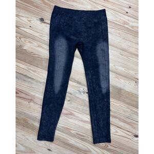 Fit 2 Go Women’s Jean ish Ankle Leggings L/XL Black Shaping Stretch Distressed
